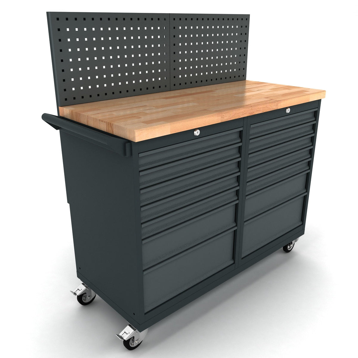 Mobile Werkbank mit 14 Schubladen und Rückwand - WBG124M08
