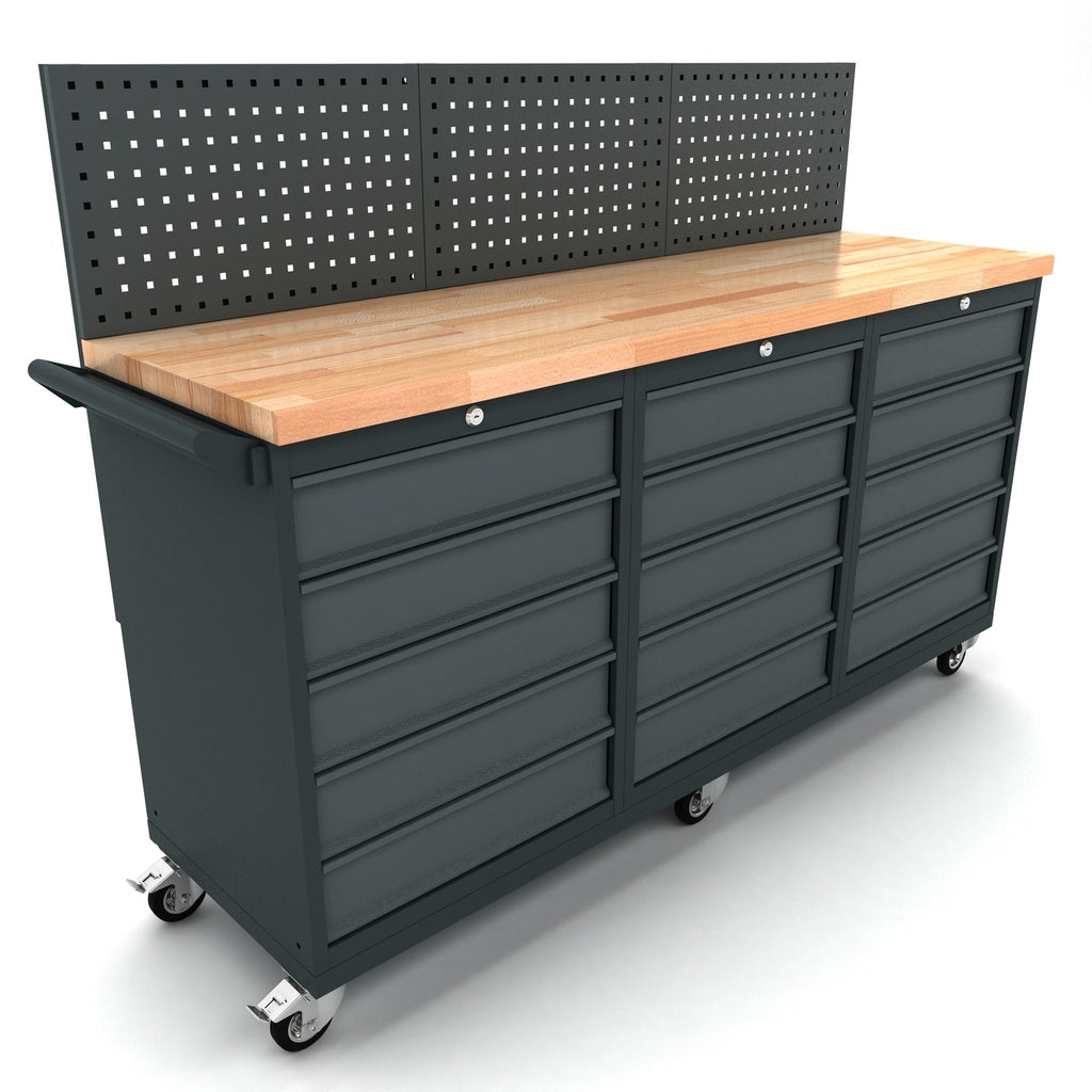 Mobile Werkbank mit 15 Schubladen und Rückwand - WBG186M05