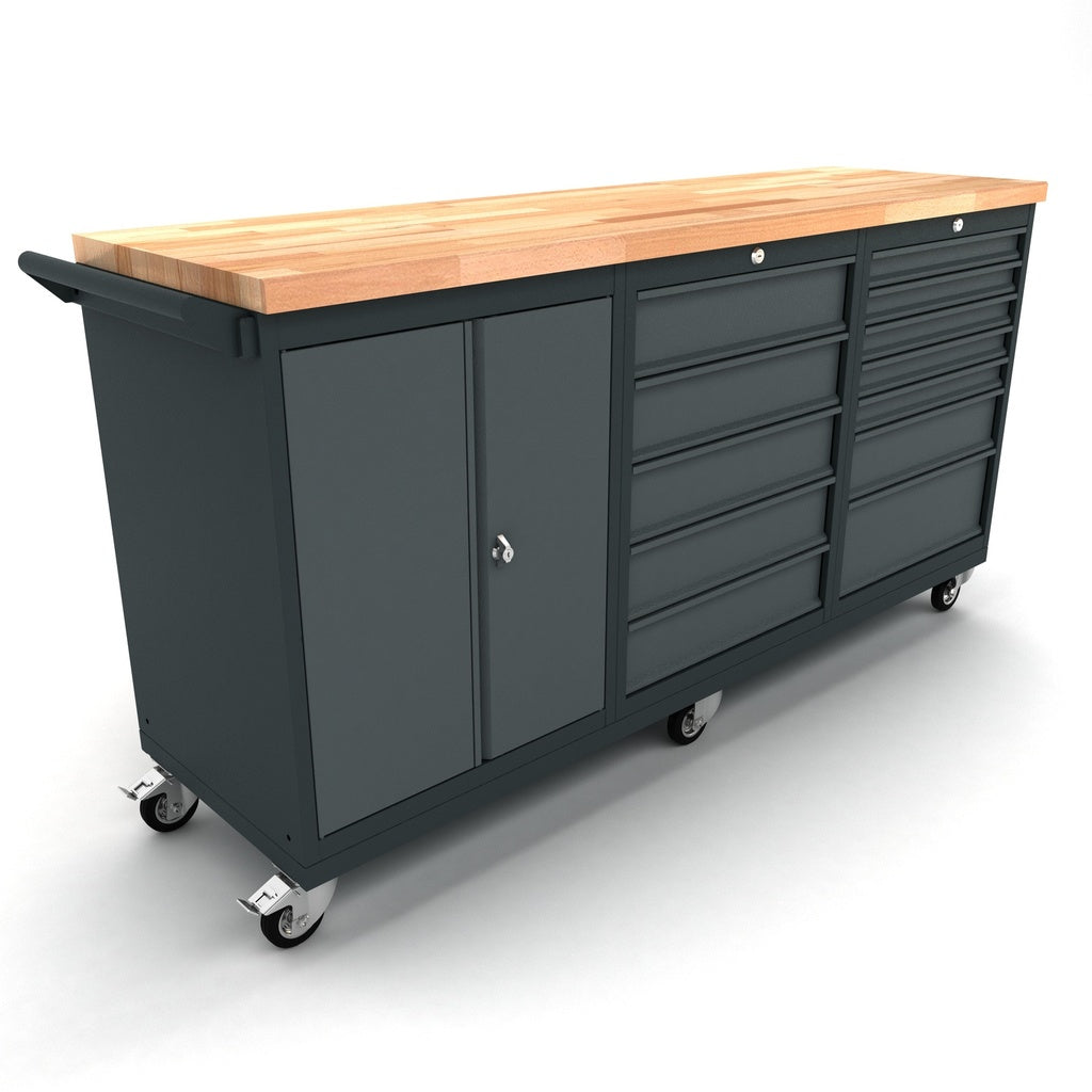 Mobile Werkbank mit 12 Schubladen und Türschrank - WBG186M13