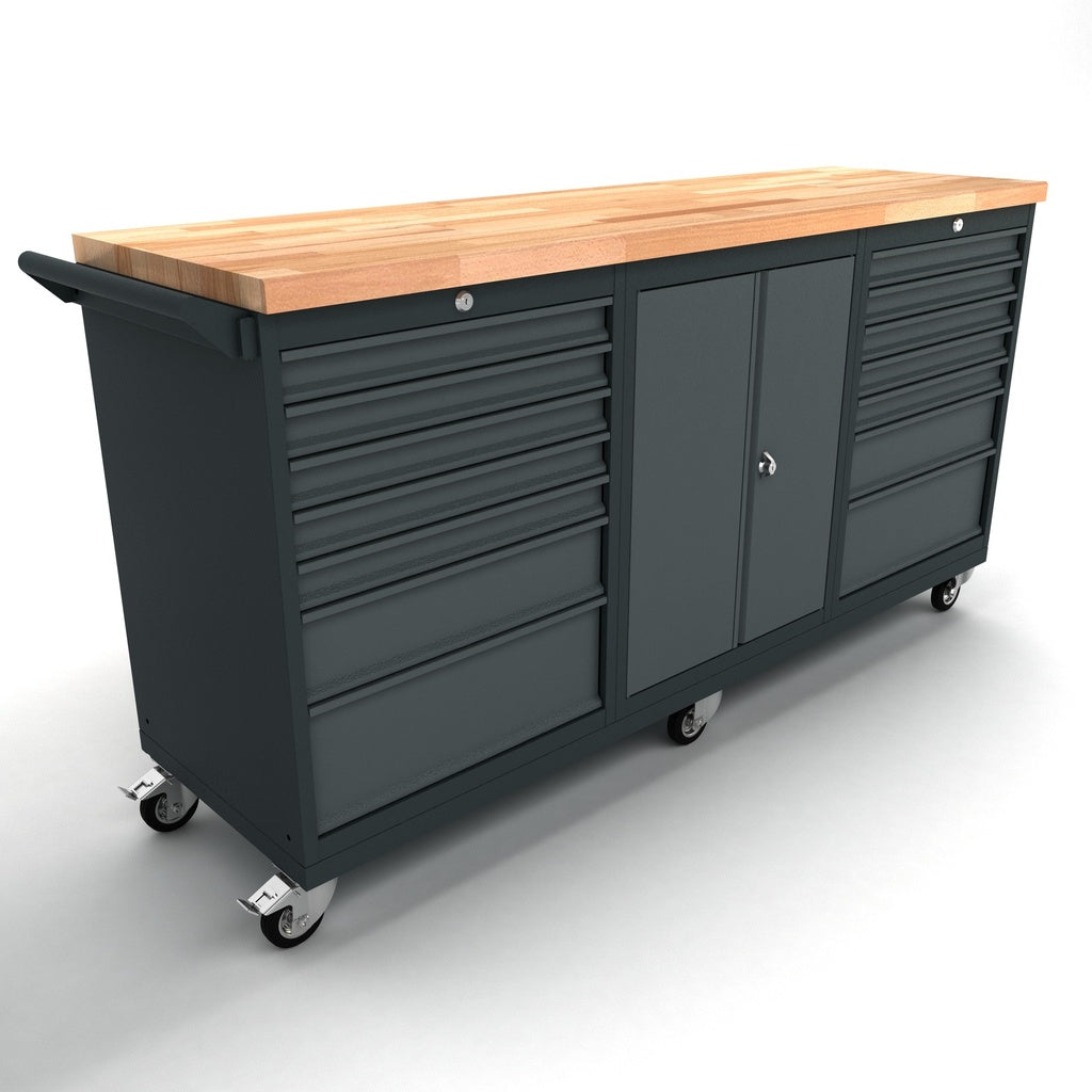 Mobile Werkbank mit 14 Schubladen und Türschrank - WBG186M28