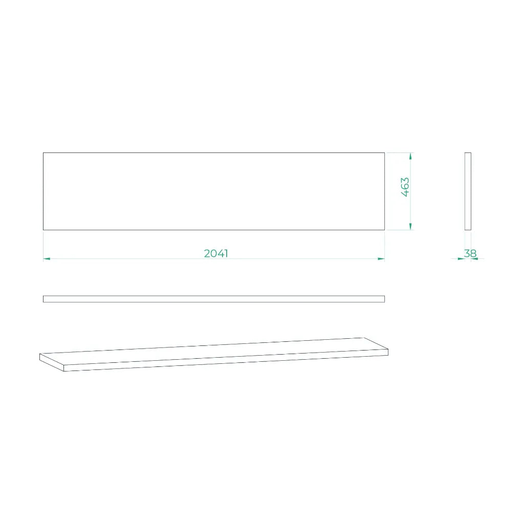 Bullram Arbeitsplatte Massivholz 2041 × 463 × 38 mm - GC20RT