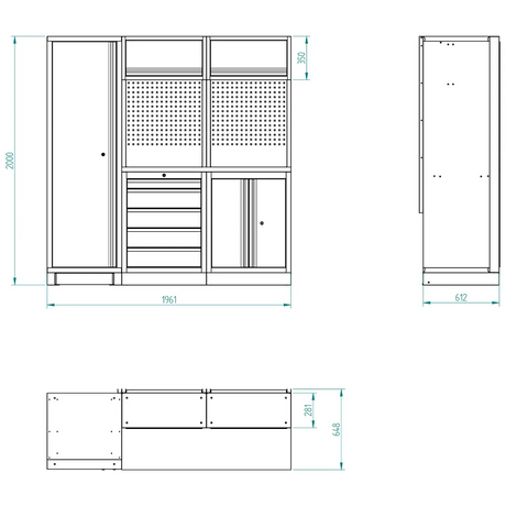Bullram GCMOD2E Werkstattmodul 2 STARX DEEP mit 620 mm Arbeitsplatte - GCMOD2E