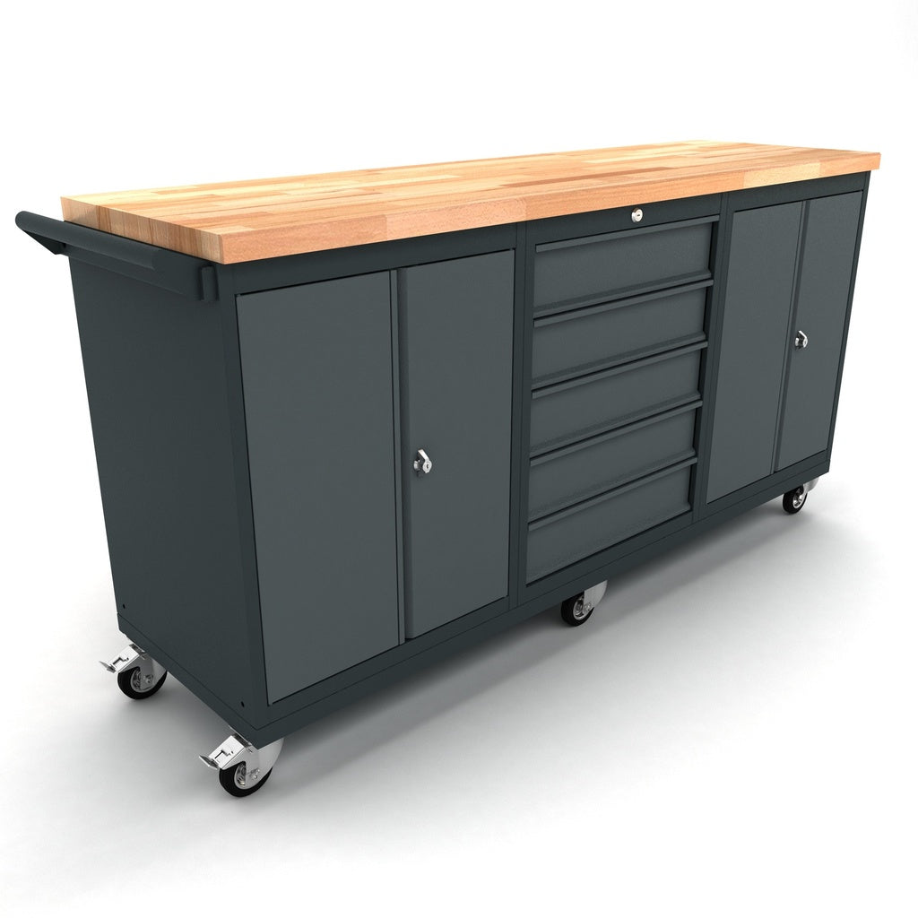 Mobile Werkbank mit 2 Türschränken und 5 Schubladen - WBG186M01