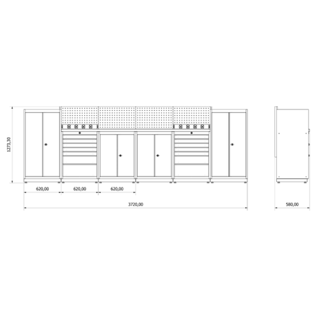 TOOLBOX4YOU Workshopmodul H Expert - Profi Werkbank mit Steckdosen BGMODH - Vormontiert, Freistehend, 1,2mm dickes Blech - Tools.de TP Profishop GmbH
